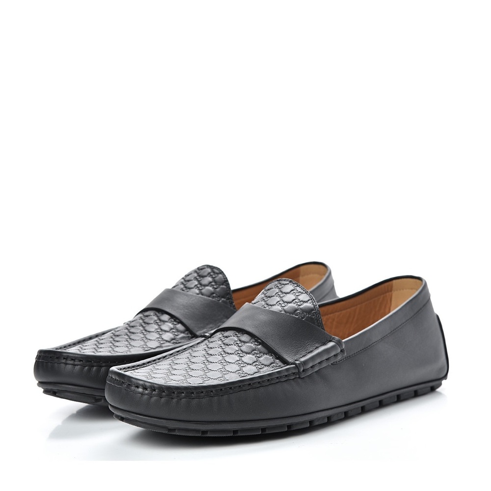 Gucci Moccasins Microguccissima Shoes Black Leather Size 9. Color - Black